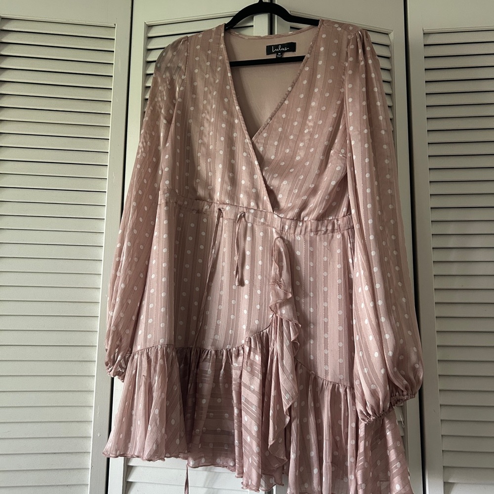 Lulu's Blush Polka Dot Long Sleeve Dress